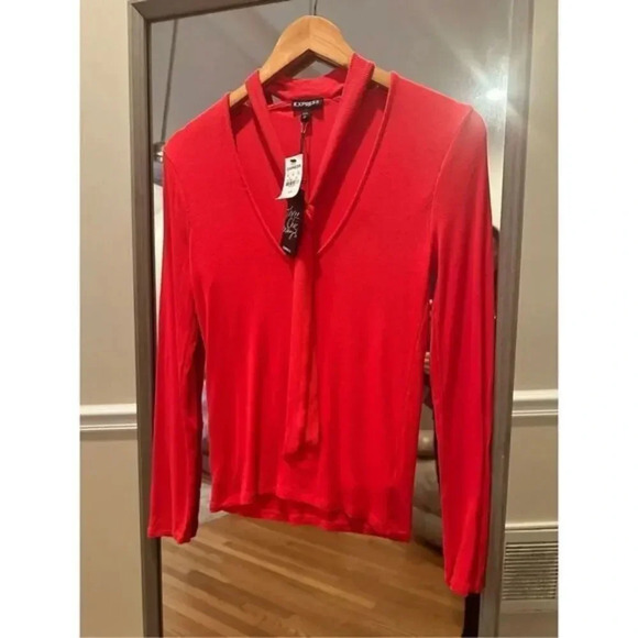 EXPRESS RIBBED‎ Super Soft Lon Sleeve Top Red Size Medium NWT - Picture 1 of 4